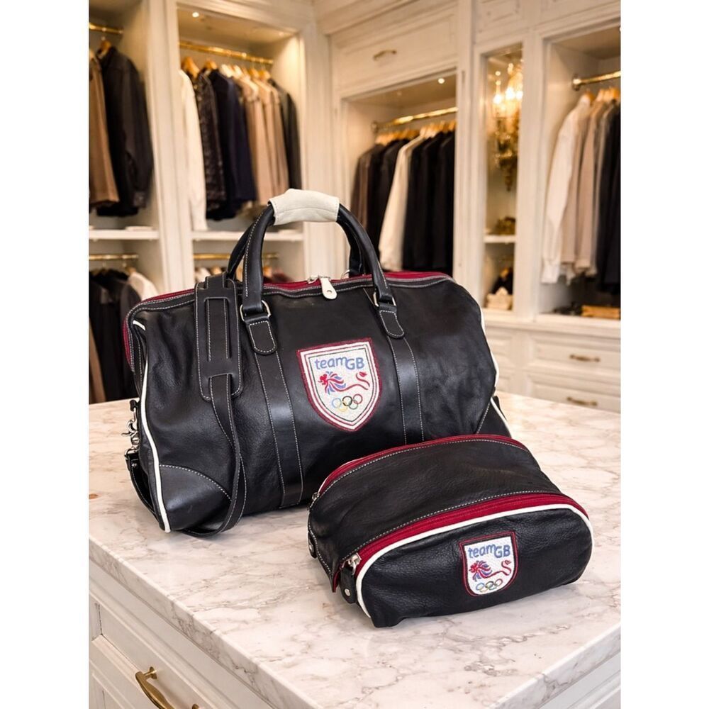 Roots Leather Large Banff Duffle Bag & Toiletry Bag GB 2004 Olympic Team Unisex